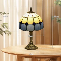 HOMCOM Handmade Stained Glass Table Lamp, Antique Bedside Lamp for Bedroom, Living room, Home, Nightstand, Decorative Night Light, Blue(m-3)