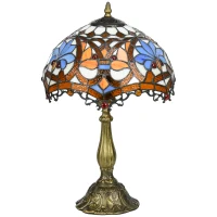 HOMCOM Stained Glass Table Lamp, Handcrafted Artisan Collectible, Suitable for Living Room and Bedside, Multi-Coloured, Ф31 x 48Hcm, Zinc Alloy.(m-11)