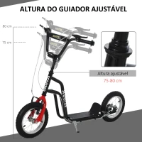 HOMCOM Trotinete para Crianças com Guiador Ajustável em Altura Travão Duplo e Estrutura de Aço 120x58x75-80 cm Preto(m-5)