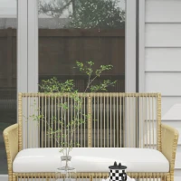 Outsunny Conjunto de Móveis de Jardim de Vime de 4 Peças de Varanda com 1 Sofá de 2 Lugares 2 Poltronas e Mesa de Centro Bege(m-8)