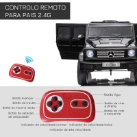 HOMCOM Carro Elétrico BENZ G500 Todo-o-Terreno com Bateria 12V Veículo Elétrico com Música Buzina Velocidade 3-5 km/h Preto(m-6)