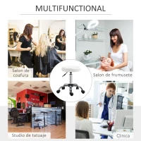 HOMCOM Scaun Rotativ cu Roti, Rotund, Scaun pentru Coafor și Estetician cu Înălțime Ajustabilă, Tapițat în Piele Ecologică, Ø35.5x51-67 cm, Alb(m-7)
