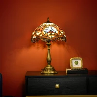HOMCOM Stained Glass Table Lamp, Handcrafted Artisan Collectible, Suitable for Living Room and Bedside, Multi-Coloured, Ф31 x 48Hcm, Zinc Alloy.(m-10)