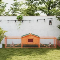 PawHut Wooden Rabbit Hutch with Run, Tray, Ramps, Asphalt Roof, 309 x 70 x 87cm, Orange(m-8)