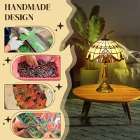 HOMCOM Stained Glass Table Lamp, Handmade Antique Bedside Lamp, Decorative Night Light for Bedroom, Living room, Home, Nightstand(m-4)
