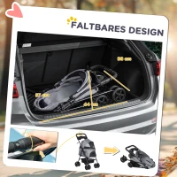 PawHut Hundebuggy Hundewagen bis 4 kg Klappbar Netzfenster Bodenkorb Becherhalter abnehmbares Dach grau 67 x 45 x 96 cm(m-5)