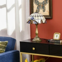 HOMCOM Stained Glass Table Lamp, Handmade Antique Bedside Lamp, Decorative Night Light for Bedroom, Living room, Home, Nightstand(m-7)