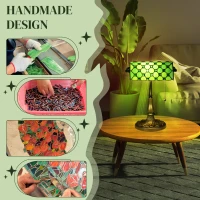 HOMCOM Stained Glass Table Lamp, Vintage Lamp with Green Handmade Shade, Metal Base, Antique Bedside Lamp for Bedroom Living Room Home Decoration(m-4)