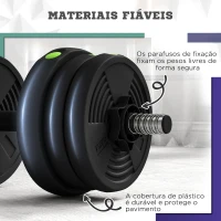 SPORTNOW Kit de Halteres 20kg 2 em 1 com Barra de Pesos Pega Antiderrapante para Treino de Força Preto Verde(m-7)