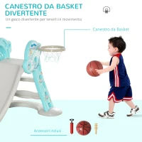 HOMCOM Scivolo per Bambini da 18 Mesi Pieghevole con 3 Scalini e Canestro Basket, 140x87x75cm, Blu e Grigio(m-7)
