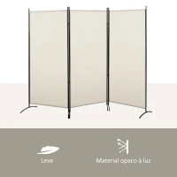 HOMCOM Biombo de 3 Paineis Separador de Ambientes Dobrável Biombo de Privacidade com 6 Pés de Metal 253x50x182 cm Bege(m-8)