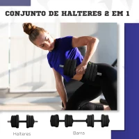 SPORTNOW Kit de Halteres 20kg 2 em 1 com Barra de Pesos Pega Antiderrapante para Treino de Força Preto Verde(m-4)