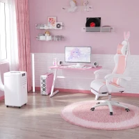 Vinsetto Racing Gaming Chair, Reclining PU Leather Computer Chair with Removable Rabbit Ears, Footrest, Headrest and Lumber Support, Pink(m-9)