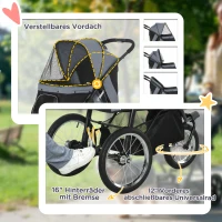 PawHut Hundewagen Hundetrolley mit Jogger-Funktion bis 20 kg Klappbar Netzfenster, Ablagekorb, Grau, 111 x 58 x 107 cm(m-7)