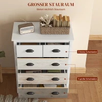 HOMCOM Kredens, Komoda, 5 szuflad, lakierowana powierzchnia, MDF & drewno sosnowe, 70 x 38 x 85 cm, Biały(m-4)