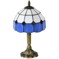 HOMCOM Handmade Stained Glass Table Lamp, Antique Bedside Lamp for Bedroom, Living room, Home, Nightstand, Decorative Night Light, Blue(m-11)