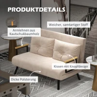 HOMCOM Schlafsofa 2er-Sofa Samtsofa, Schlaffunktion, inkl. 2 Kissen, Samtoptik, Natur + Beige + Schwarz(m-6)