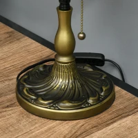 HOMCOM Stained Glass Table Lamp, Vintage Lamp with Green Handmade Shade, Metal Base, Antique Bedside Lamp for Bedroom Living Room Home Decoration(m-9)