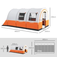 Outsunny 3000mm Waterproof Camping Tent, 5-6 Man Family Tent with Living and Bedroom, Carry Bag Included, Cream and Orange(m-3)