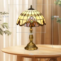 HOMCOM Stained Glass Table Lamp, Handmade Antique Bedside Lamp, Decorative Night Light for Bedroom, Living room, Home, Nightstand(m-3)