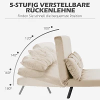 HOMCOM Schlafsofa 2er-Sofa Samtsofa, Schlaffunktion, inkl. 2 Kissen, Samtoptik, Natur + Beige + Schwarz(m-5)