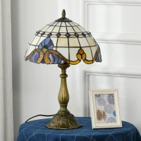 HOMCOM Stained Glass Table Lamp, Handmade Antique Bedside Lamp, Decorative Night Light for Bedroom, Living room, Home, Nightstand(m-6)