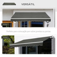 Outsunny Toldo Manual Retrátil 350x250 cm para Varanda com Manivela de Metal Impermeável e Anti-UV para Jardim Terraço Janelas Cinza(m-5)