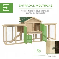 PawHut Galinheiro de Madeira 204x85x93 cm Jaula para 2-4 Galinhas com Ninho Bandeja Extraível Telhado de Asfalto e Rampa Natural(m-5)