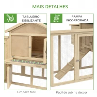PawHut Galinheiro de Madeira 204x85x93 cm Jaula para 2-4 Galinhas com Ninho Bandeja Extraível Telhado de Asfalto e Rampa Natural(m-7)