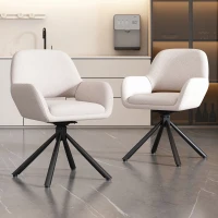 Set de 2 scaune de dining moderne, tapițate în sherpa, cu cotiere și funcție rotativă, Alb(m-4)