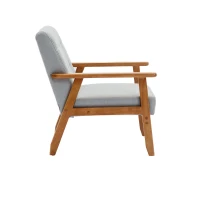 Fauteuil Relax Mid-Century Modern avec Accoudoirs et Pieds en Bois Massif pour Salon et Chambre à Coucher, Gris Clair(m-9)
