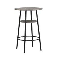 Ensemble Table Haute avec 2 Tabourets de Bar en Bois et Métal, Gris+Noir(m-10)