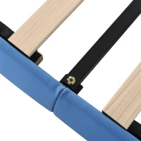 Lit Coffre Double avec Sommier à Lattes et Tête de Lit Réglable en Hauteur, en PU, 140x204,5x116-122 cm, Bleu(m-8)