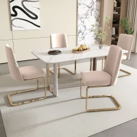 Ensemble de 4 chaises de salle à manger rembourrées en velours avec design diamant au dos et pieds de support en métal doré, idéales pour salle à manger et salon, Beige(m-1)
