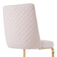 Ensemble de 4 chaises de salle à manger rembourrées en velours avec design diamant au dos et pieds de support en métal doré, idéales pour salle à manger et salon, Beige(m-6)