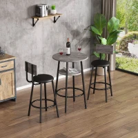 Ensemble Table Haute avec 2 Tabourets de Bar en Bois et Métal, Gris+Noir(m-5)