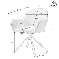 Set de 2 scaune de dining moderne, tapițate în sherpa, cu cotiere și funcție rotativă, Alb(m-3)