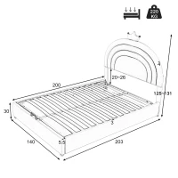 Lit Coffre Double avec Système Hydraulique, Sommier à Lattes et Tête de Lit Réglable en Hauteur, en Bois, 140x203x125-131 cm, Violet(m-3)
