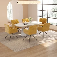 Ensemble de 2 chaises de salle à manger rembourrées en velours avec motif diamant, fauteuil moderne avec pieds en métal, 49x57x82 cm, Jaune(m-5)