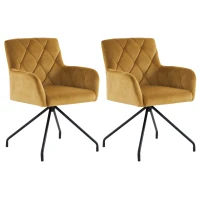 Ensemble de 2 chaises de salle à manger rembourrées en velours avec motif diamant, fauteuil moderne avec pieds en métal, 49x57x82 cm, Jaune(m-2)