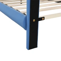 Lit Coffre Double avec Sommier à Lattes et Tête de Lit Réglable en Hauteur, en PU, 140x204,5x116-122 cm, Bleu(m-6)