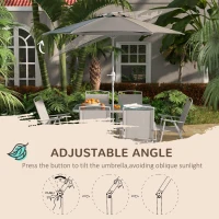Outsunny Set de Grădină cu Masă, 6 Scaune Pliante și Umbrelă de Soare cu Manivelă, Lounge în Aer Liber din 8 Piese, 130x80x71 cm, Gri(m-6)