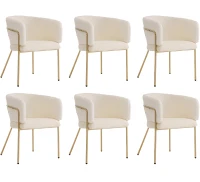 Ensemble de 6 Chaises de Salle à Manger Modernes au Style Élégant, Assise en Fausse Fourrure de Lapin, Structure en Métal, Adaptées pour Salon et Chambre, Beige(m-2)