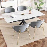 Lot de 4 chaises de salle à manger tapissées en velours, pieds en métal doré, adaptées au salon et à la chambre, capacité de poids de 150 kg, Gris(m-1)