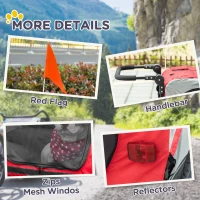 PawHut 2-in-1 Hundeanhänger Hundebuggy bis 20kg Sicherheitsleine Reflektoren Flagge Zustange 140 cm x 72, 5 cm x 108 cm Rot(m-9)