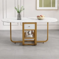 Table à Manger Extensible et Pliable avec Tiroirs et Espace de Rangement, Blanc(m-1)