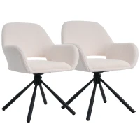 Set de 2 scaune de dining moderne, tapițate în sherpa, cu cotiere și funcție rotativă, Alb(m-1)