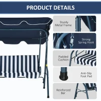 Outsunny 3 Seater Canopy Swing Chair Outdoor Garden Bench with Adjustable Canopy and Metal Frame - Blue Stripes(m-5)