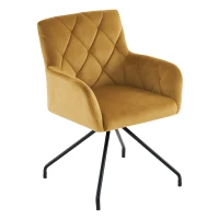 Ensemble de 2 chaises de salle à manger rembourrées en velours avec motif diamant, fauteuil moderne avec pieds en métal, 49x57x82 cm, Jaune(m-10)
