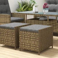 Outsunny 6 Seater Rattan Dining Set with 2 Reclining Chairs, Loveseat, 2 Stools, Rattan Garden Furniture Set with Cushions, Rectangular Glass Top Table, Aluminium Frame, Mixed Grey(m-8)
